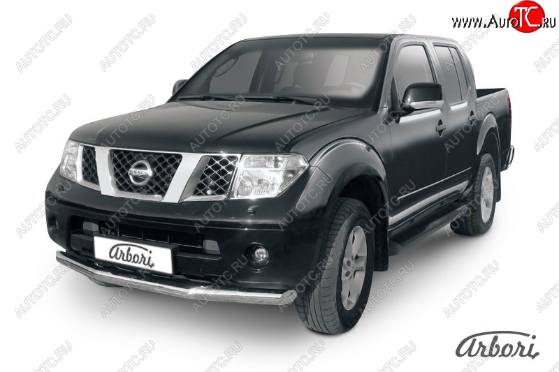 13 319 р. Защита переднего бампера Arbori (нержавейка, 1 труба d76 mm).  Nissan Navara  2 D40 (2004-2010) дорестайлинг  с доставкой в г. Кемерово
