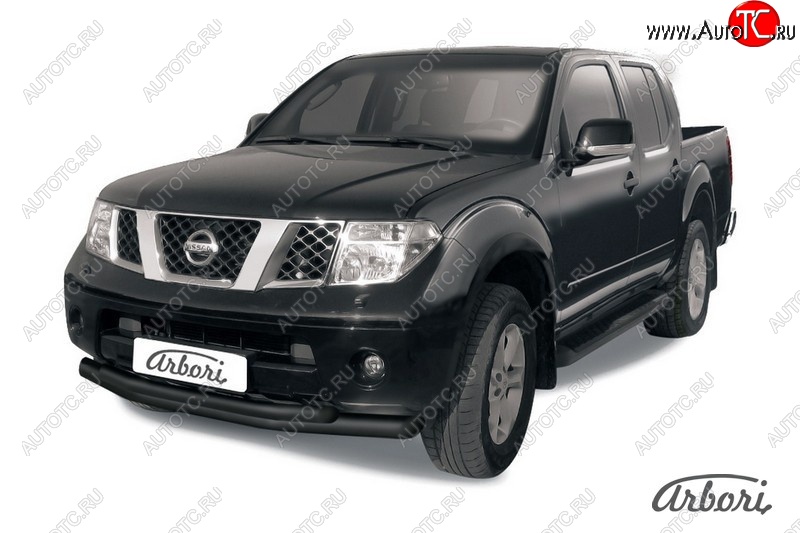 8 369 р. Защита переднего бампера Arbori (черная, 2 трубы d76 и 57 mm)  Nissan Navara  2 D40 (2004-2010) дорестайлинг  с доставкой в г. Кемерово