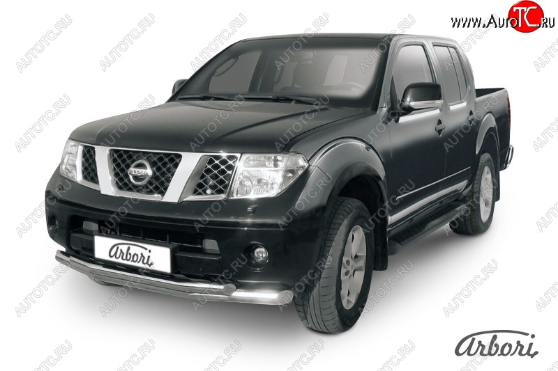 15 749 р. Защита переднего бампера Arbori (нержавейка, 2 трубы d76 и 57 mm) Nissan Navara 2 D40 дорестайлинг (2004-2010)  с доставкой в г. Кемерово
