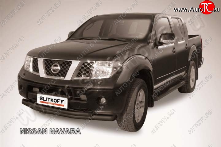 11 299 р. Защита переднего бампер Slitkoff  Nissan Navara  2 D40 (2004-2010) дорестайлинг (Цвет: серебристый)  с доставкой в г. Кемерово