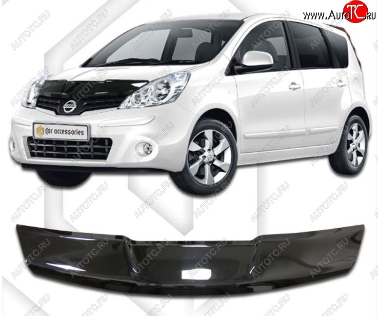 2 699 р. Дефлектор капота (левый руль) CA-Plastic Nissan Note 1 E11 рестайлинг (2008-2013) (Classic черный, Без надписи)  с доставкой в г. Кемерово