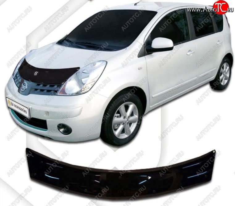 1 899 р. Дефлектор капота (левый руль) CA-Plastic  Nissan Note  1 (2004-2008) E11 дорестайлинг (Classic черный, Без надписи)  с доставкой в г. Кемерово