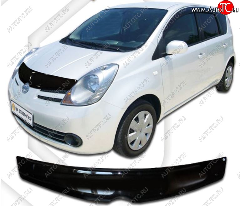 1 999 р. Дефлектор капота (правый руль) CA-Plastic Nissan Note 1 E11 дорестайлинг (2004-2008) (Classic черный, Без надписи)  с доставкой в г. Кемерово