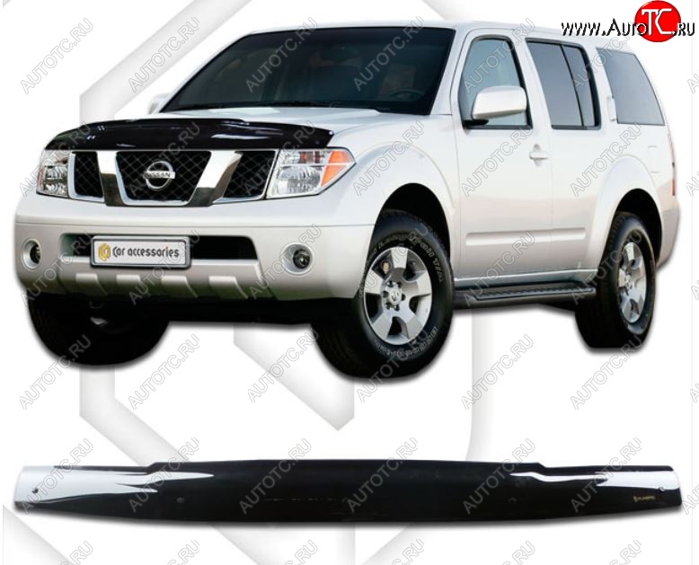 2 099 р. Дефлектор капота CA-Plastic Nissan Pathfinder R51 дорестайлинг (2004-2007) (Classic черный, Без надписи)  с доставкой в г. Кемерово