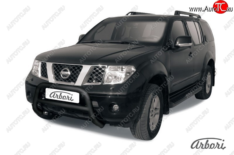 17 279 р. Защита переднего бампера Arbori (низкая, черная, 1 труба d76 mm). Nissan Pathfinder R51 дорестайлинг (2004-2007)  с доставкой в г. Кемерово
