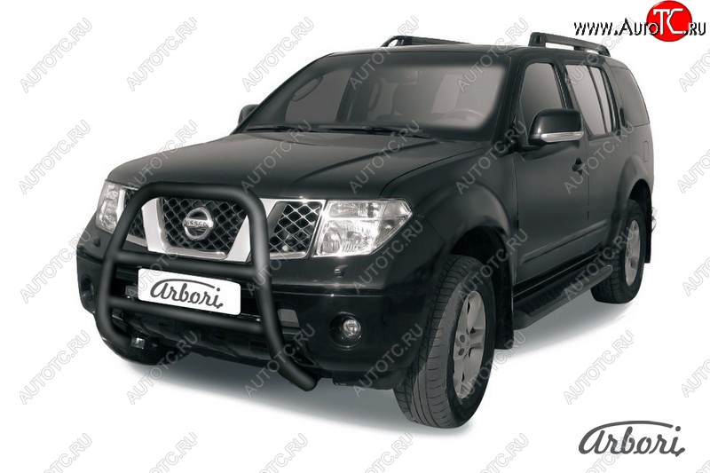 20 159 р. Защита переднего бампера Arbori (высокая, черная, 1 труба d76 mm). Nissan Pathfinder R51 дорестайлинг (2004-2007)  с доставкой в г. Кемерово