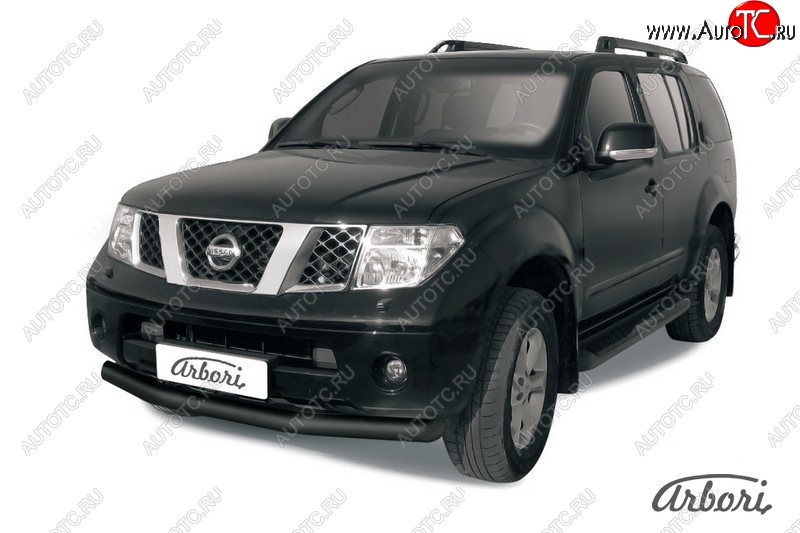 7 019 р. Защита переднего бампера Arbori (черная, 1 труба d76 mm). Nissan Pathfinder R51 дорестайлинг (2004-2007)  с доставкой в г. Кемерово