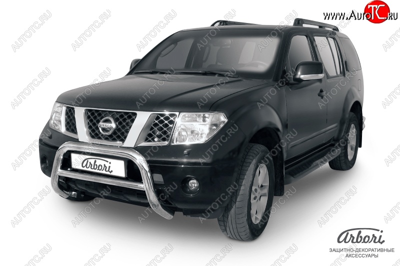 32 579 р. Защита переднего бампера Arbori (низкая, нержавейка, 1 труба d76 mm). Nissan Pathfinder R51 дорестайлинг (2004-2007)  с доставкой в г. Кемерово
