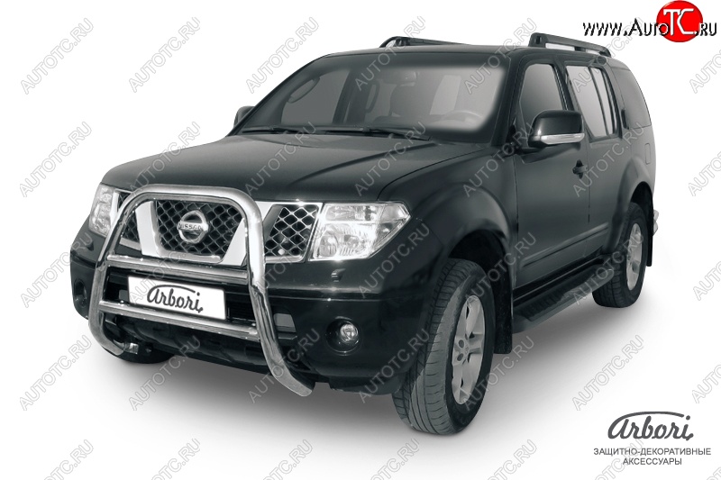 37 799 р. Защита переднего бампера Arbori (высокая, нержавейка, 1 труба d76 mm).  Nissan Pathfinder  R51 (2004-2007) дорестайлинг  с доставкой в г. Кемерово
