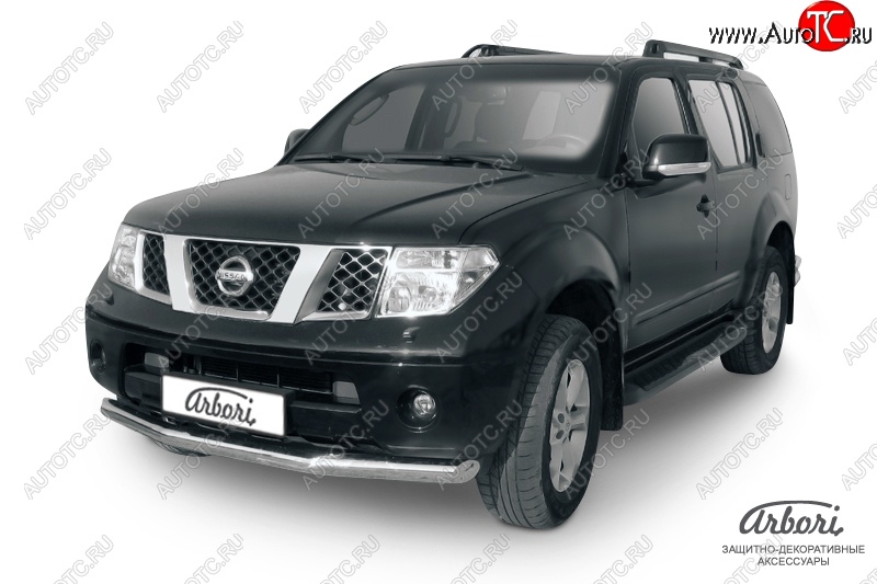 13 319 р. Защита переднего бампера Arbori (нержавейка, 1 труба d76 mm). Nissan Pathfinder R51 дорестайлинг (2004-2007)  с доставкой в г. Кемерово