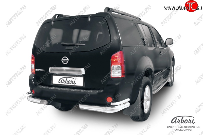 18 269 р. Защита заднего бампера Arbori (уголки, нержавейка, 2 труба d76 и 42 mm). Nissan Pathfinder R51 дорестайлинг (2004-2007)  с доставкой в г. Кемерово