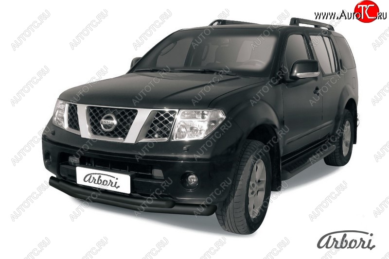8 369 р. Защита переднего бампера Arbori (черная, 2 трубы d76 и 57 mm) Nissan Pathfinder R51 дорестайлинг (2004-2007)  с доставкой в г. Кемерово