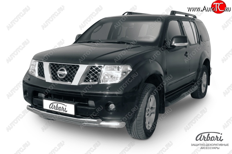 15 749 р. Защита переднего бампера Arbori (нержавейка, 2 трубы d76 и 57 mm) Nissan Pathfinder R51 дорестайлинг (2004-2007)  с доставкой в г. Кемерово