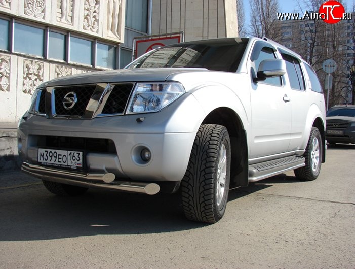 13 999 р. Двойная защита переднего бампера d76 и 63 мм Металл Дизайн Nissan Pathfinder R51 дорестайлинг (2004-2007) (полированная нержавейка)  с доставкой в г. Кемерово