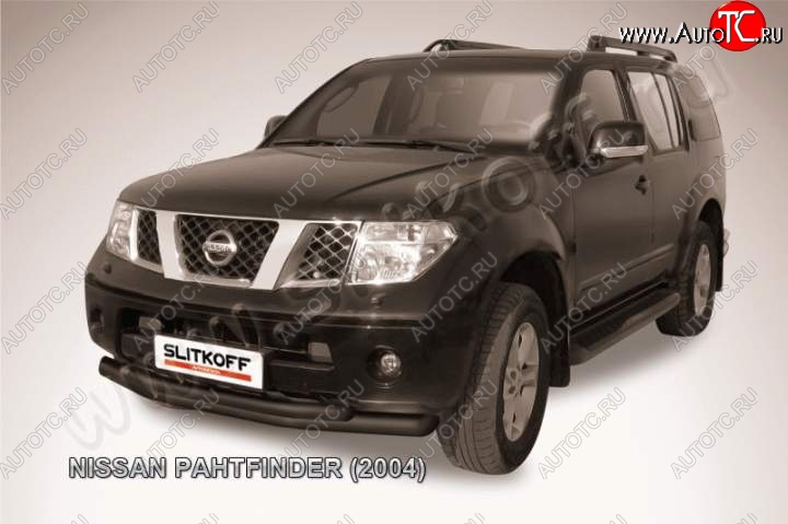 11 299 р. Защита переднего бампер Slitkoff  Nissan Pathfinder  R51 (2004-2007) дорестайлинг (Цвет: серебристый)  с доставкой в г. Кемерово