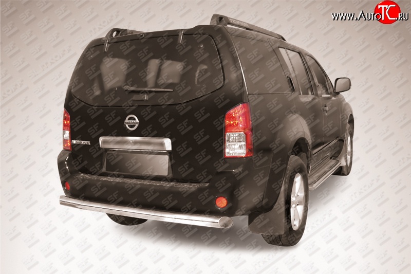 13 499 р. Защита заднего бампера из длинной трубы диаметром 76 мм Slitkoff  Nissan Pathfinder  R51 (2004-2007) дорестайлинг (Нержавейка, Полированная)  с доставкой в г. Кемерово
