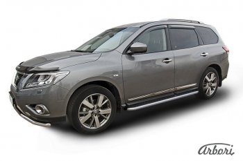 14 579 р. Защита штатных порогов с листом Arbori (нержавейка, алюминий, d57) Nissan Pathfinder R52 дорестайлинг (2012-2017)  с доставкой в г. Кемерово. Увеличить фотографию 1