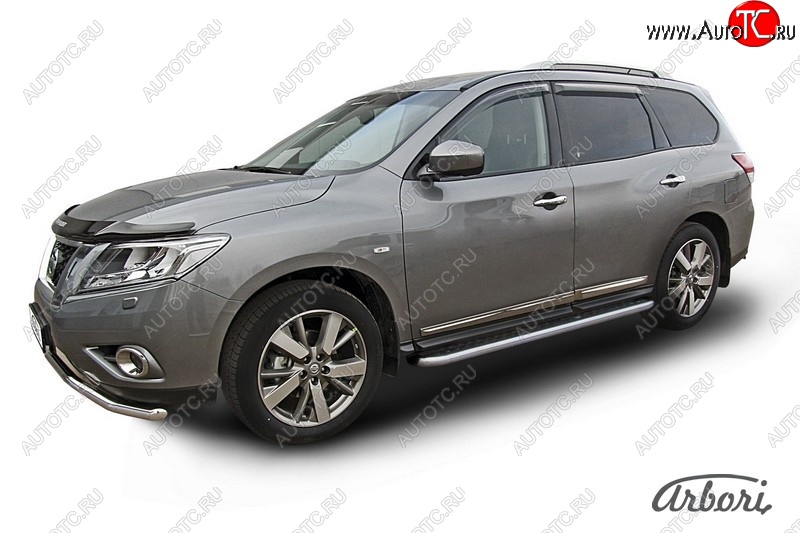 14 579 р. Защита штатных порогов с листом Arbori (нержавейка, алюминий, d57) Nissan Pathfinder R52 дорестайлинг (2012-2017)  с доставкой в г. Кемерово