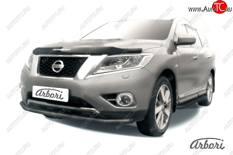 6 749 р. Защита переднего бампера Arbori (черная, 1 труба d57 mm). Nissan Pathfinder R52 дорестайлинг (2012-2017)  с доставкой в г. Кемерово