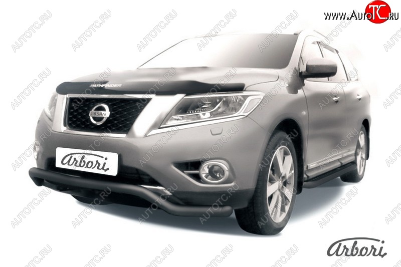8 279 р. Защита переднего бампера Arbori (волна, черная, 1 труба d57 mm).  Nissan Pathfinder  R52 (2012-2017) дорестайлинг  с доставкой в г. Кемерово