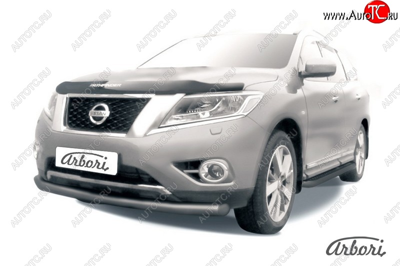 7 559 р. Защита переднего бампера Arbori (черная, 2 трубы d57 и 57 mm) Nissan Pathfinder R52 дорестайлинг (2012-2017)  с доставкой в г. Кемерово