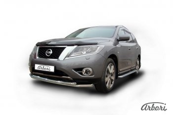 18 449 р. Защита переднего бампера Arbori (нержавейка, 2 трубы d57 и 57 mm)  Nissan Pathfinder  R52 (2012-2017) дорестайлинг  с доставкой в г. Кемерово. Увеличить фотографию 2