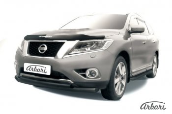 Защита переднего бампера Arbori (черная, 2 трубы d76 и 57 mm) Nissan Pathfinder R52 дорестайлинг (2012-2017)