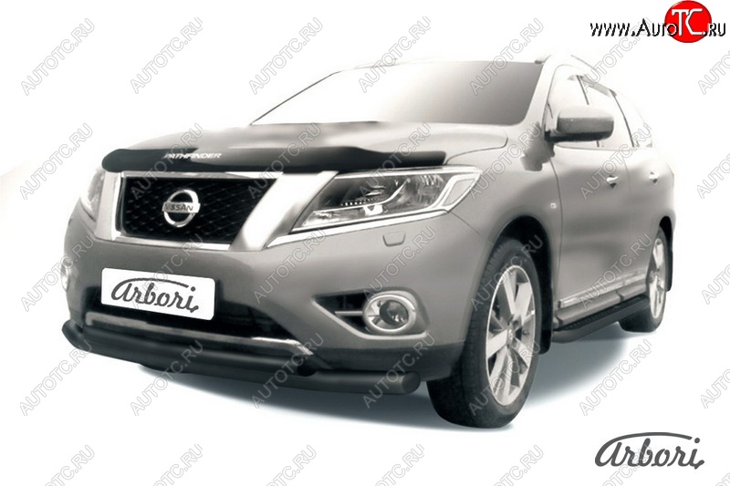 8 999 р. Защита переднего бампера Arbori (черная, 2 трубы d76 и 57 mm) Nissan Pathfinder R52 дорестайлинг (2012-2017)  с доставкой в г. Кемерово