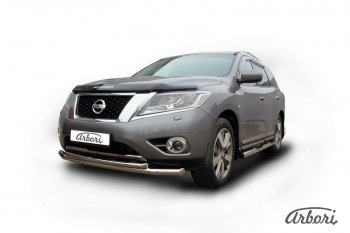 17 009 р. Защита переднего бампера Arbori (нержавейка, 2 трубы d76 и 57 mm)  Nissan Pathfinder  R52 (2012-2017) дорестайлинг  с доставкой в г. Кемерово. Увеличить фотографию 2