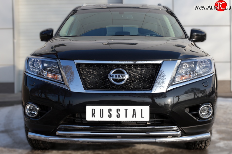 14 499 р. Защита переднего бампера (2 трубыØ63 и 42 мм, нержавейка) SLITKOFF  Nissan Pathfinder  R52 (2012-2017) дорестайлинг  с доставкой в г. Кемерово