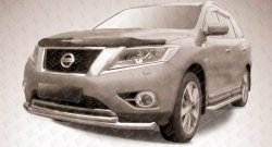 Двойная защита переднего бампера из двух труб диаметром 76 и 57 мм Slitkoff Nissan Pathfinder  R52 (2012-2017) дорестайлинг