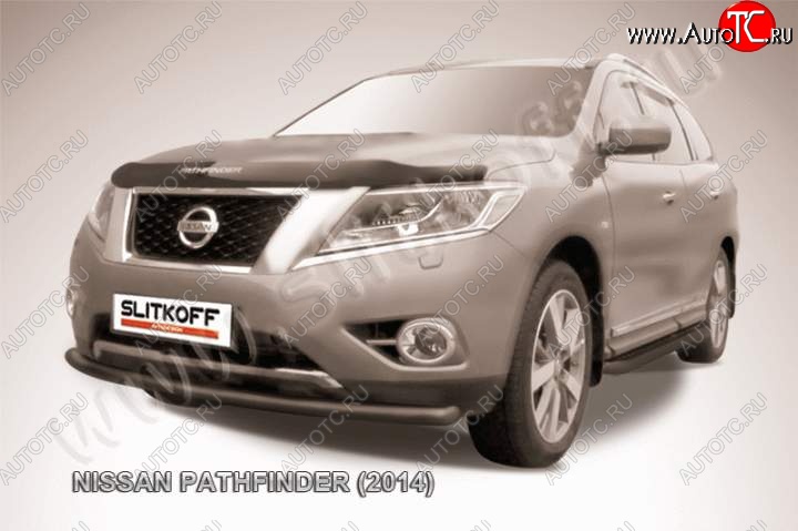 8 999 р. Защита переднего бампер Slitkoff  Nissan Pathfinder  R52 (2012-2017) дорестайлинг (Цвет: серебристый)  с доставкой в г. Кемерово