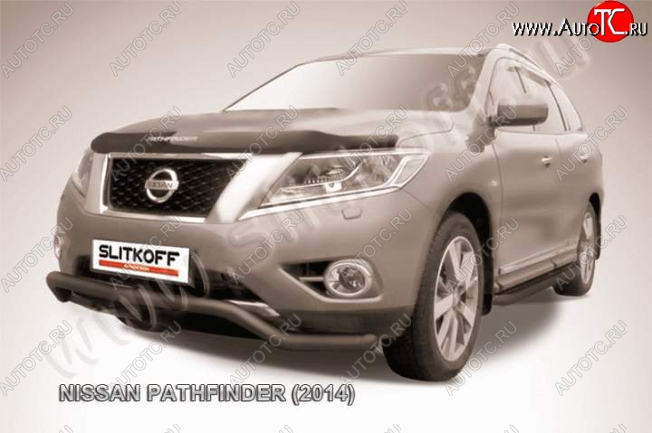 10 999 р. защита переднего бампера Slitkoff Nissan Pathfinder R52 дорестайлинг (2012-2017) (Цвет: серебристый)  с доставкой в г. Кемерово