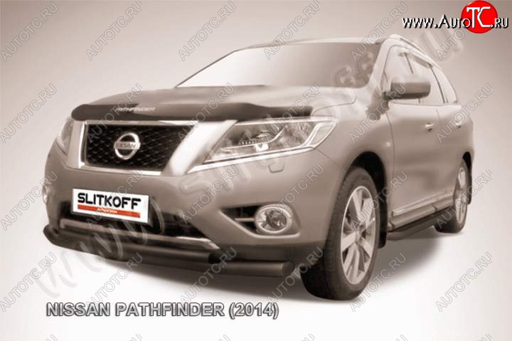 11 999 р. Защита переднего бампер Slitkoff  Nissan Pathfinder  R52 (2012-2017) дорестайлинг (Цвет: серебристый)  с доставкой в г. Кемерово