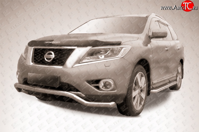 15 949 р. Фигурная защита переднего бампера диаметром 57 мм Slitkoff  Nissan Pathfinder  R52 (2012-2017) дорестайлинг (Нержавейка, Полированная)  с доставкой в г. Кемерово