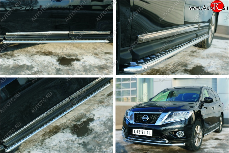 22 999 р. Порожки для ног (Ø42) SLITKOFF  Nissan Pathfinder  R52 (2012-2017) дорестайлинг (лист - алюминий, профиль - сталь)  с доставкой в г. Кемерово