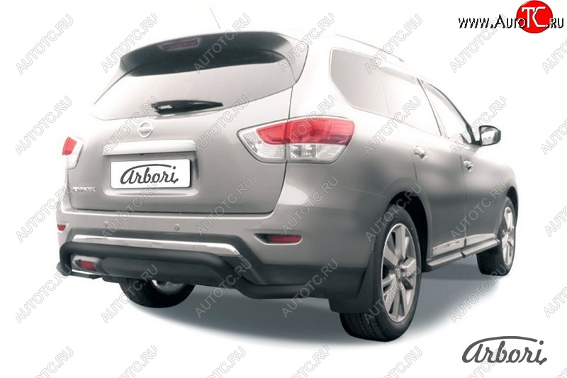 7 559 р. Защита заднего бампера Arbori (волна, черная, 1 труба d57 mm).  Nissan Pathfinder  R52 (2012-2017) дорестайлинг  с доставкой в г. Кемерово