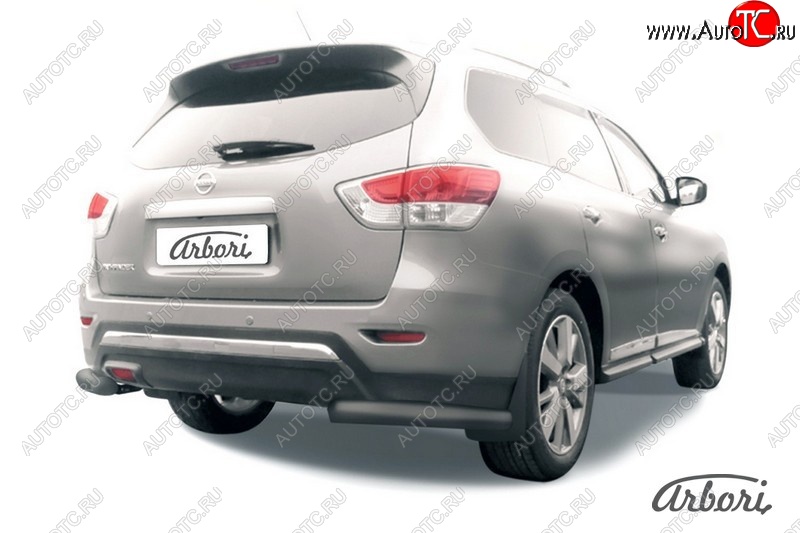 7 559 р. Защита заднего бампера Arbori (уголки, черная, 1 труба d76 mm).  Nissan Pathfinder  R52 (2012-2017) дорестайлинг  с доставкой в г. Кемерово