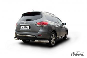 20 249 р. Защита заднего бампера Arbori (уголки, нержавейка, 2 труба d76 и 42 mm).  Nissan Pathfinder  R52 (2012-2017) дорестайлинг  с доставкой в г. Кемерово. Увеличить фотографию 2