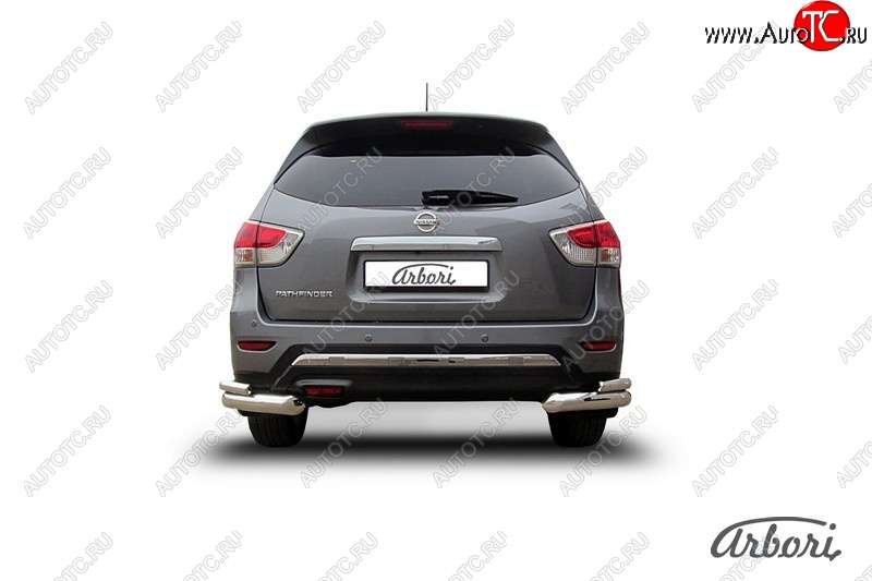 20 249 р. Защита заднего бампера Arbori (уголки, нержавейка, 2 труба d76 и 42 mm).  Nissan Pathfinder  R52 (2012-2017) дорестайлинг  с доставкой в г. Кемерово