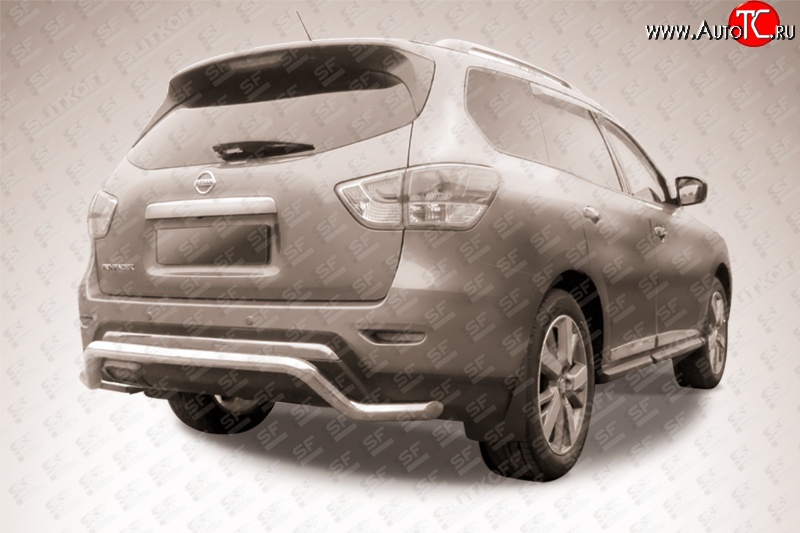 14 499 р. Защита заднего бампера из фигурной трубы диаметром 57 мм Slitkoff  Nissan Pathfinder  R52 (2012-2017) дорестайлинг (Нержавейка, Полированная)  с доставкой в г. Кемерово