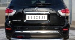 Защита заднего бампера (Ø63 мм, нержавейка) SLITKOFF Nissan Pathfinder  R52 (2012-2017) дорестайлинг