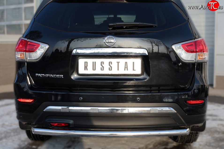 12 649 р. Защита заднего бампера (Ø63 мм, нержавейка) SLITKOFF  Nissan Pathfinder  R52 (2012-2017) дорестайлинг  с доставкой в г. Кемерово