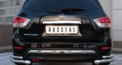 Защита заднего бампера (2 трубы Ø63 и 42 мм уголки, нержавейка) SLITKOFF Nissan Pathfinder  R52 (2012-2017) дорестайлинг