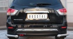Защита заднего бампера (Ø63 мм уголки, нержавейка) SLITKOFF Nissan Pathfinder  R52 (2012-2017) дорестайлинг