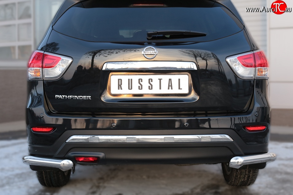 16 349 р. Защита заднего бампера (Ø63 мм уголки, нержавейка) SLITKOFF  Nissan Pathfinder  R52 (2012-2017) дорестайлинг  с доставкой в г. Кемерово