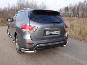 Защита заднего бампера (уголки двойные) ТСС 76,1/42,4 мм Nissan Pathfinder  R52 (2012-2017) дорестайлинг