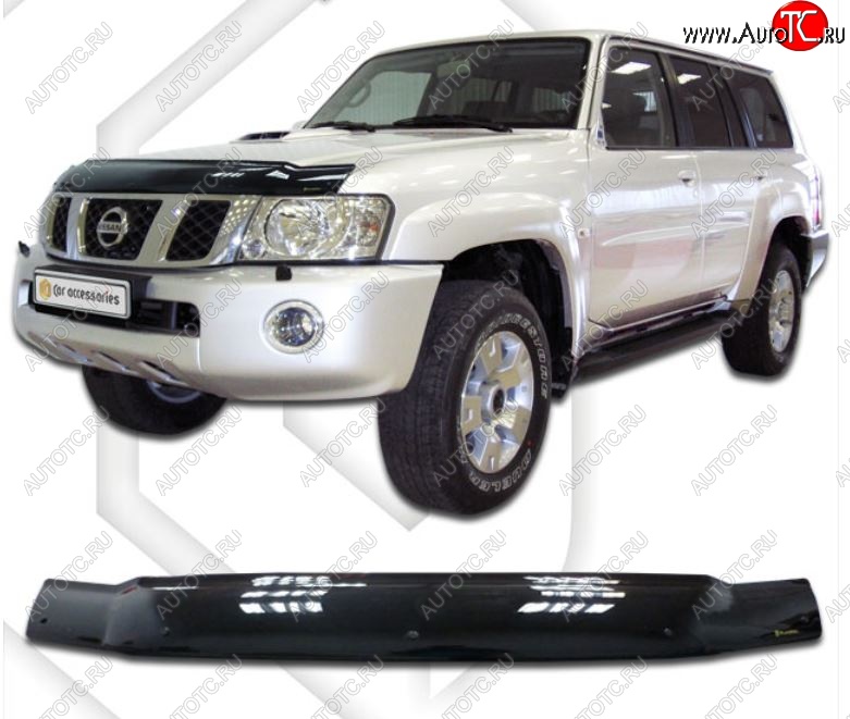 2 299 р. Дефлектор капота CA-Plastiс  Nissan Patrol  5 (2004-2010) Y61 2-ой рестайлинг (серия Classic черный, Без надписи)  с доставкой в г. Кемерово