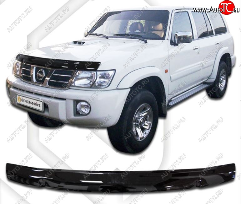 1 999 р. Дефлектор капота CA-Plastiс  Nissan Patrol  5 (1997-2004) Y61 дорестайлинг, Y61 1-ый рестайлинг (серия Classic черный, Без надписи)  с доставкой в г. Кемерово