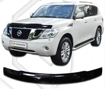 2 399 р. Дефлектор капота CA-Plastic exclusive  Nissan Patrol  6 (2010-2017) Y62 дорестайлинг, Y62 рестайлинг (серия Classic черный, Без надписи)  с доставкой в г. Кемерово. Увеличить фотографию 2